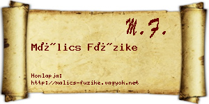 Málics Füzike névjegykártya
